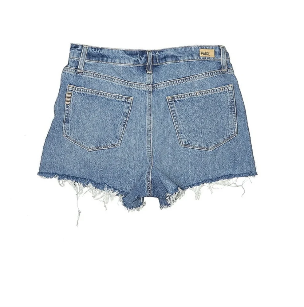 PAIGE Blue Distressed Jean Shorts - Picture 2 of 8